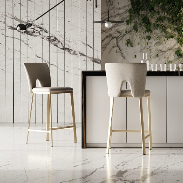 Modrest Burton - Contemporary Beige + Brass Counter Stool Set of Two - Image 5