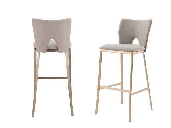 Modrest Burton - Glam Greige Fabric + Brass Bar Stool (Set of 2) - Image 5