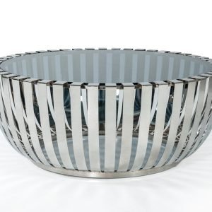 Modrest Cage Modern Stainless Steel Round Coffee Table w/ Glass Top