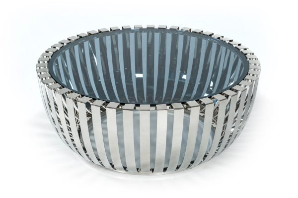 Modrest Cage Modern Stainless Steel Round Coffee Table w/ Glass Top - Image 2