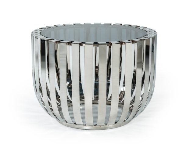 Modrest Cage Modern Stainless Steel End Table w/ Glass Top