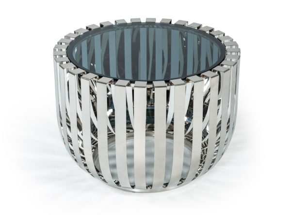 Modrest Cage Modern Stainless Steel End Table w/ Glass Top - Image 2