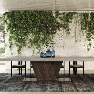 Nova Domus Cairo - Italian Modern Faux Marble & Pecan Elm Extendable Dining Table
