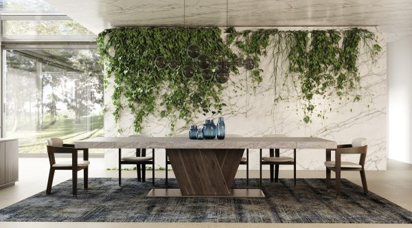 Nova Domus Cairo - Italian Modern Faux Marble & Pecan Elm Extendable Dining Table