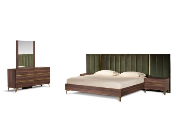 Nova Domus Calabria Modern Walnut & Green Velvet Bedroom Set - Image 2
