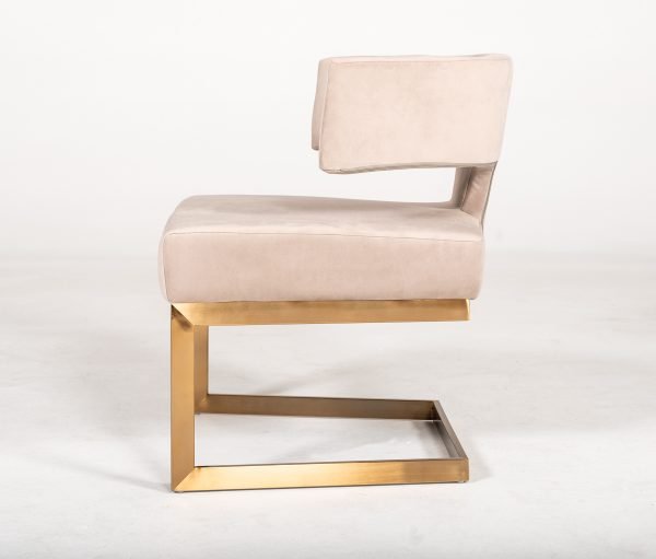 Modrest Calvo Modern Off-White Velvet & Brass Dining Chair - Image 4
