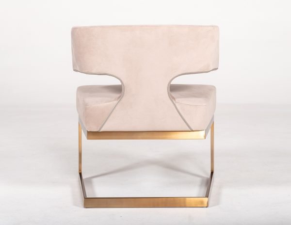 Modrest Calvo Modern Off-White Velvet & Brass Dining Chair - Image 3