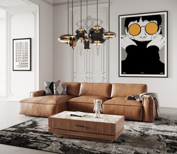 Modrest Cambria - Modern LAF Cognac Leather Sectional Sofa - Image 3