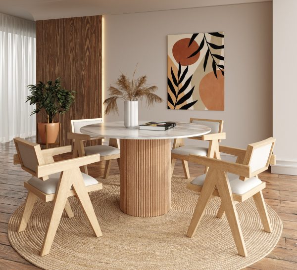 Modrest - Cambridge White Marble & Mango Round Dining Table - Image 2