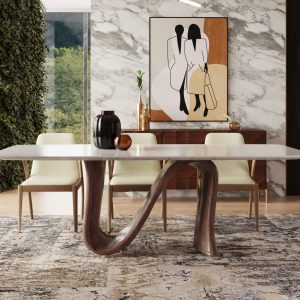 Modrest Carrizo - Contemporary Walnut + Marble Dining Table