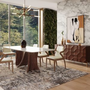 Modrest Carrizo - Contemporary Walnut and White Marble Dining Table