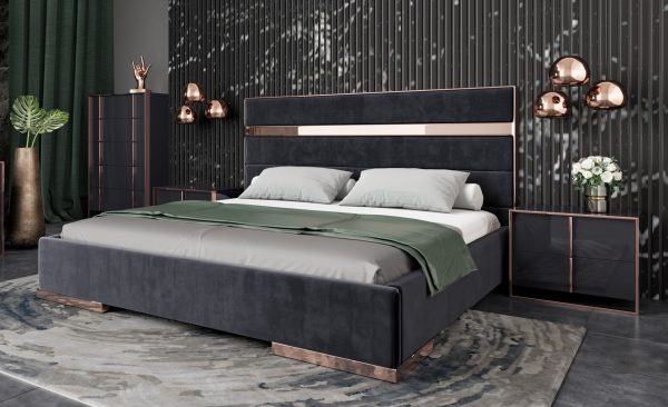 Nova Domus Cartier Modern Black Velvet & Rosegold Bed - Image 4