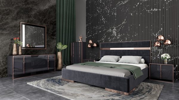 Nova Domus Cartier Modern Black Velvet & Rosegold Bed - Image 5