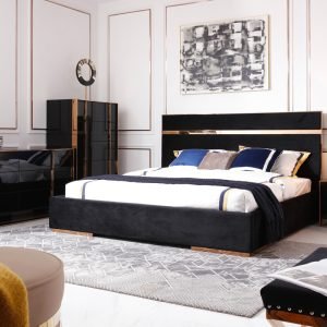 Nova Domus Cartier Modern Black Velvet & Rosegold Bed