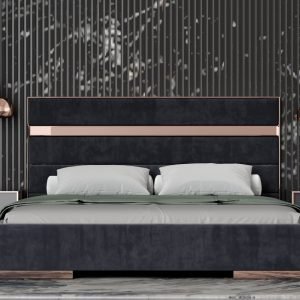Nova Domus Cartier - Eastern King Modern Black + Rose Gold Bed + Nightstands