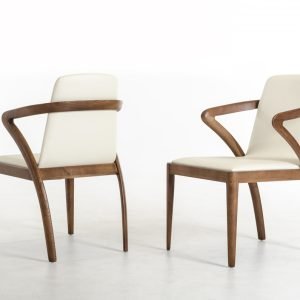 Modrest Falcon Mid-Century Walnut and Cream Dining Chair