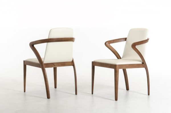 Modrest Falcon Mid-Century Walnut and Cream Dining Chair