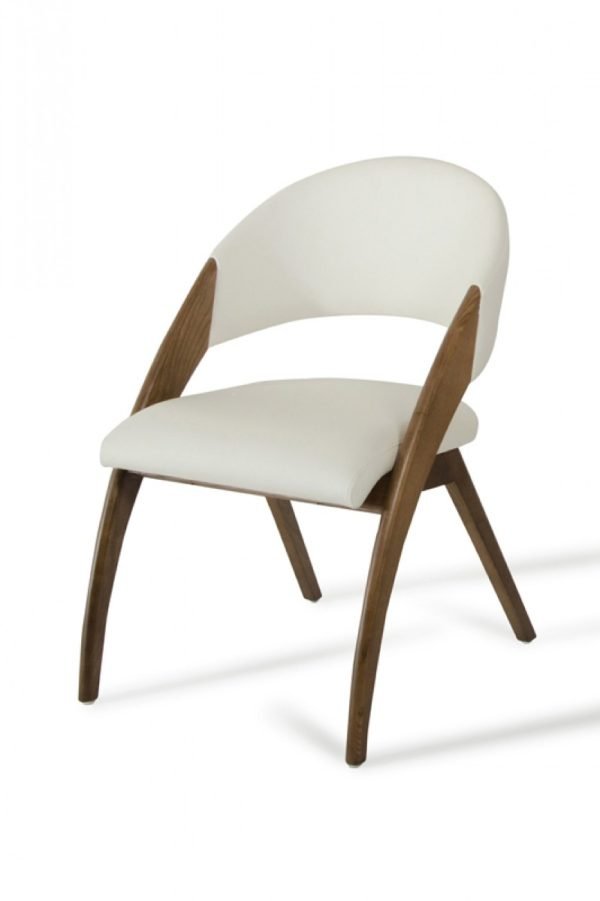 Modrest Lucas Mid-Century Cream & Walnut Dining Chair