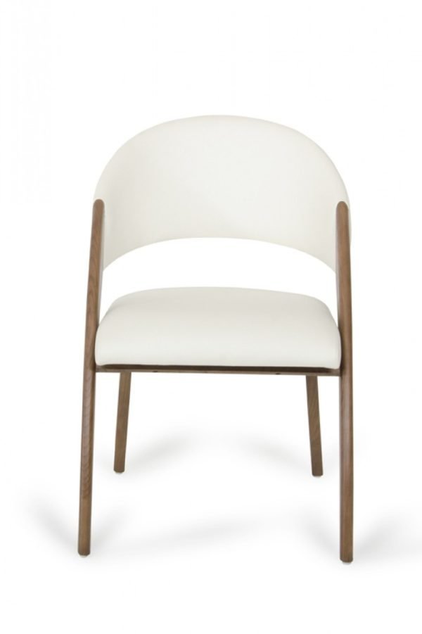Modrest Lucas Mid-Century Cream & Walnut Dining Chair - Image 2
