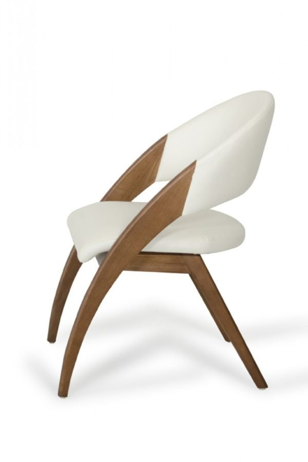 Modrest Lucas Mid-Century Cream & Walnut Dining Chair - Image 4