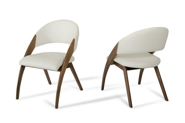 Modrest Lucas Mid-Century Cream & Walnut Dining Chair - Image 3