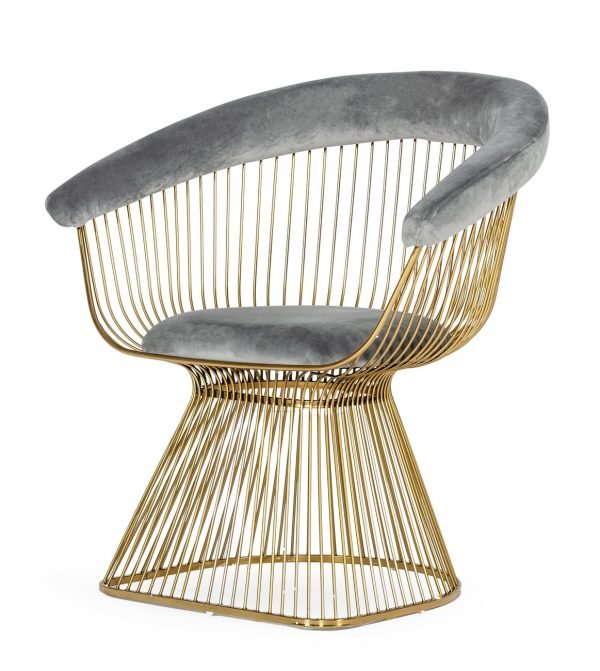Modrest Chandler - Modern Grey Velvet & Gold Dining Chair