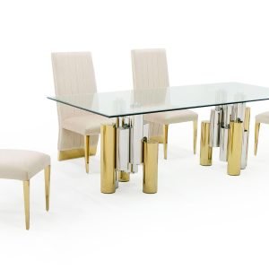 Modrest Chariot - Modern Glass and Silver Mix Gold Rectangular Dining Table
