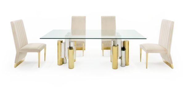 Modrest Chariot - Modern Glass and Silver Mix Gold Rectangular Dining Table - Image 2