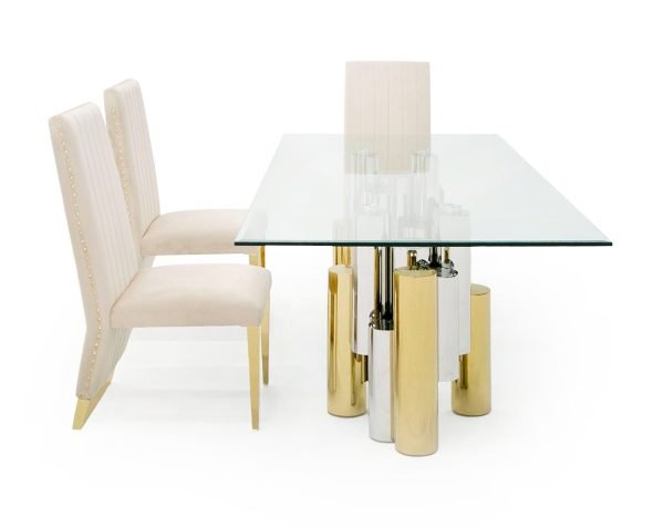Modrest Chariot - Modern Glass and Silver Mix Gold Rectangular Dining Table - Image 3