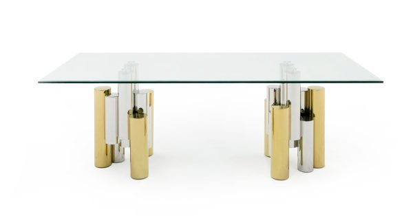 Modrest Chariot - Modern Glass and Silver Mix Gold Rectangular Dining Table - Image 4