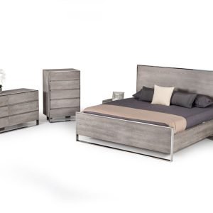Queen Modrest Charlene Modern Grey Elm & Stainless Steel Bed