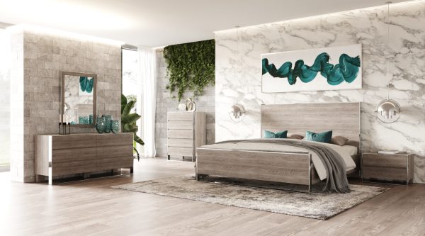 Modrest Charlene Modern Grey Elm and Stainless Steel Q Bedroom Set - Image 2
