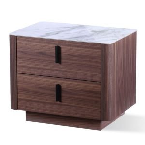 Modrest Chelton - Contemporary White Ceramic & Walnut Nightstand