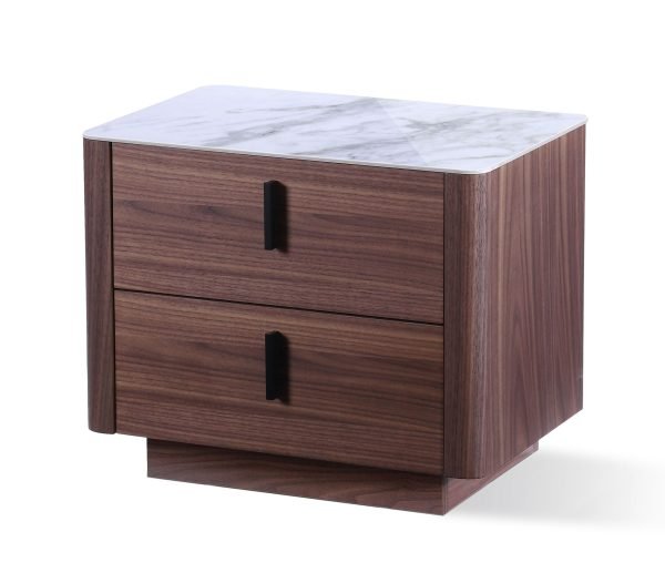 Modrest Chelton - Contemporary White Ceramic & Walnut Nightstand