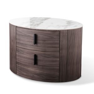 Modrest Chelton - Contemporary White Ceramic & Walnut Oval Nightstand