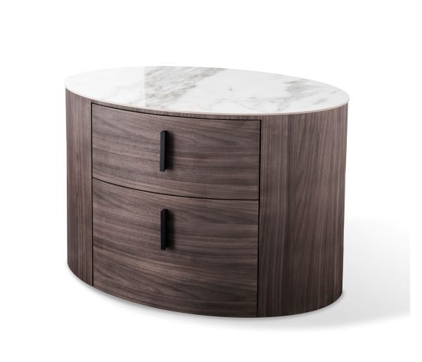 Modrest Chelton - Contemporary White Ceramic & Walnut Oval Nightstand