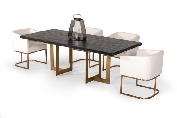 Modrest Cheryl Modern Black Acacia & Antique Brass Dining Table - Image 4