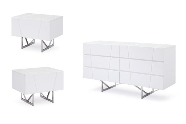 Modrest Chrysler White Dresser and Two Nightstands