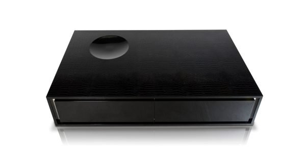 A&X Grand Modern Black Crocodile Lacquer Coffee Table with 2 Drawers - Image 2