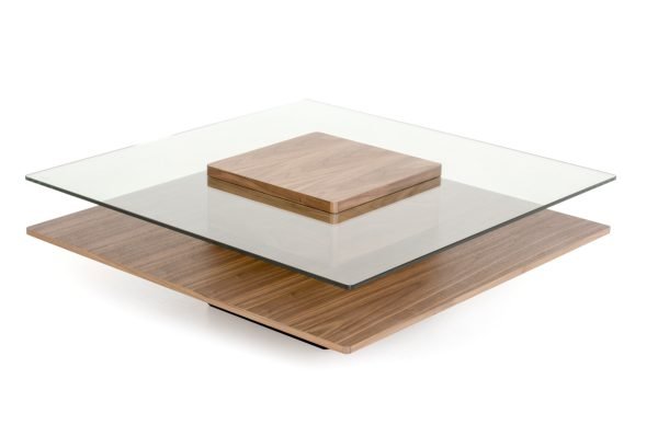 Modrest Clarion Mid-Century Walnut and Glass Coffee Table