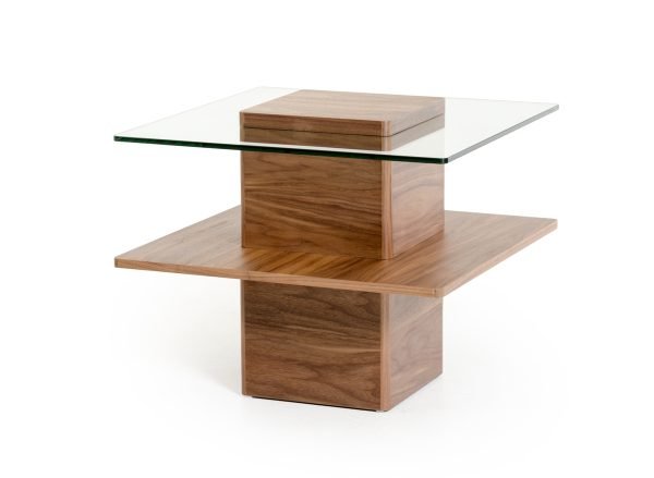 Modrest Clarion Mid-Century Walnut and Glass End Table