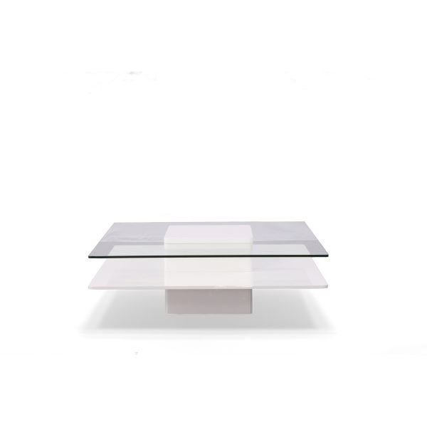 Modrest Clarion - Modern White & Clear Glass Coffee Table - Image 2