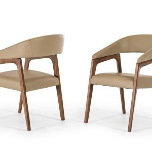 Modrest Clive Mid-Century Taupe & Walnut Dining Chair