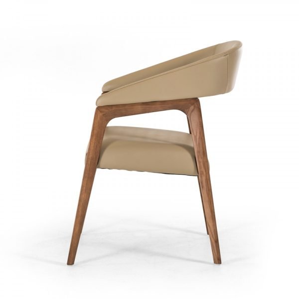 Modrest Clive Mid-Century Taupe & Walnut Dining Chair - Image 3
