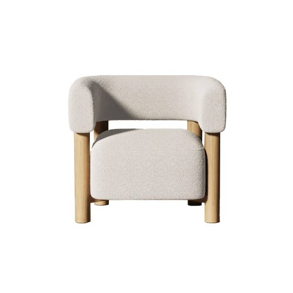 Modrest Fang - Modern White Fabric & Wood Accent Chair - Image 2