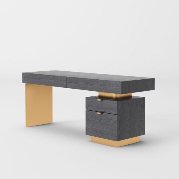 Modrest Trahan - Modern Grey Elm & Gold Office Desk - Image 5
