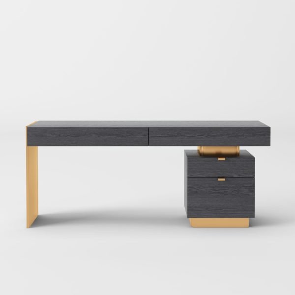 Modrest Trahan - Modern Grey Elm & Gold Office Desk - Image 4