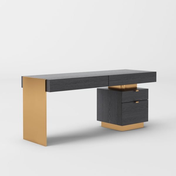 Modrest Trahan - Modern Grey Elm & Gold Office Desk - Image 3