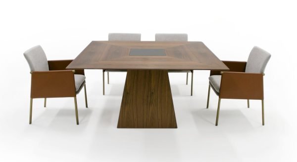 Modrest Cora- Modern Walnut and Black Tempered Glass Dining Table - Image 2