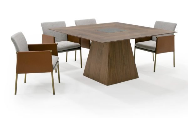 Modrest Cora- Modern Walnut and Black Tempered Glass Dining Table - Image 3